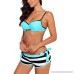 HelloTem Women 3 Pieces Bikini Sets Wrinkled Bra with Striped Bikini Bottom Swimming Suits Swimwear Blue B07MQ126L3